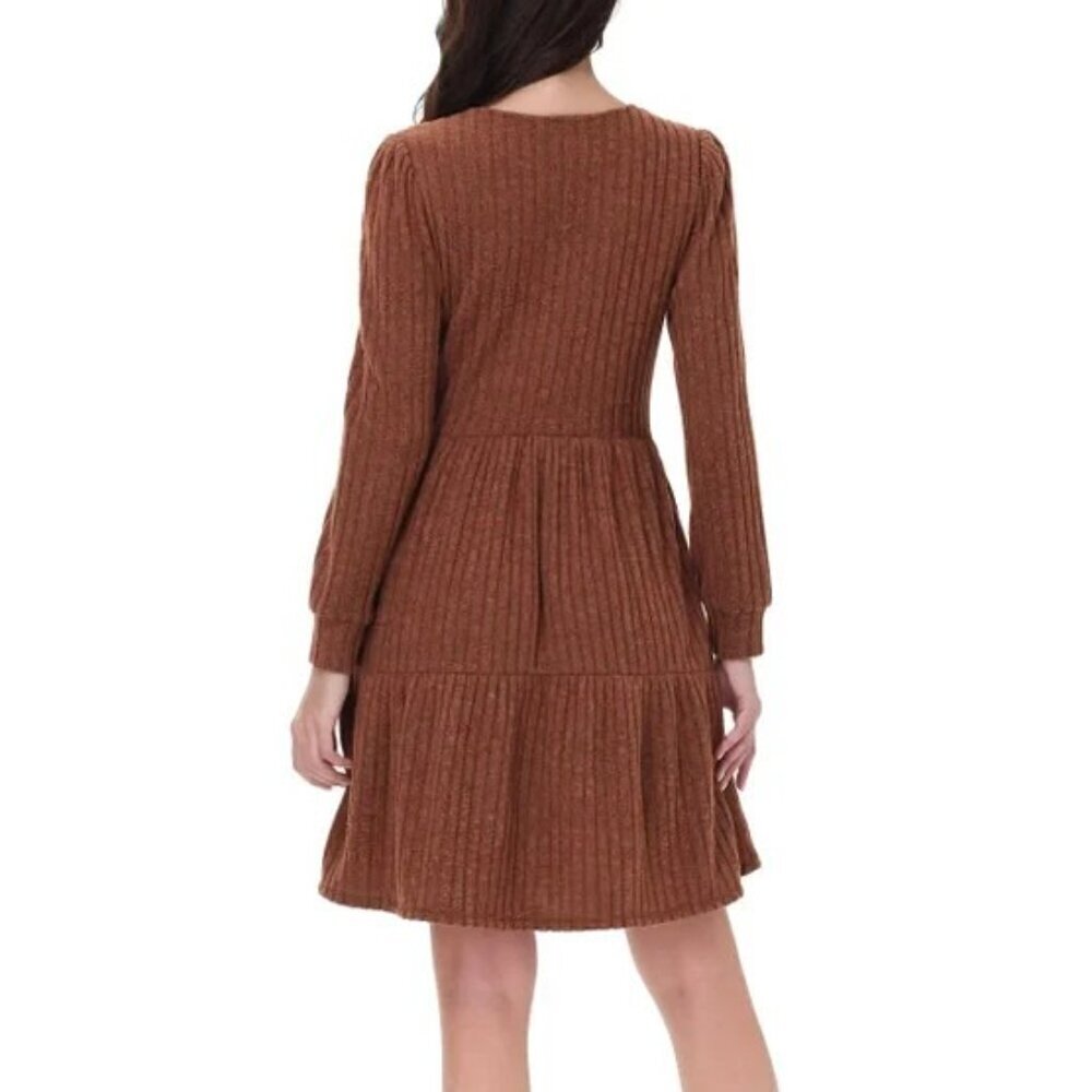 NEW Frye Women's S Ribbed Knit Mini Dress Rust Long sleeve - Picture 3 of 13
